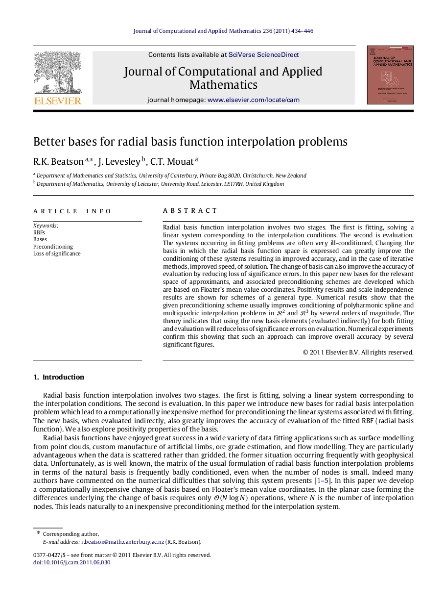 Better bases for radial basis function interpolation problems