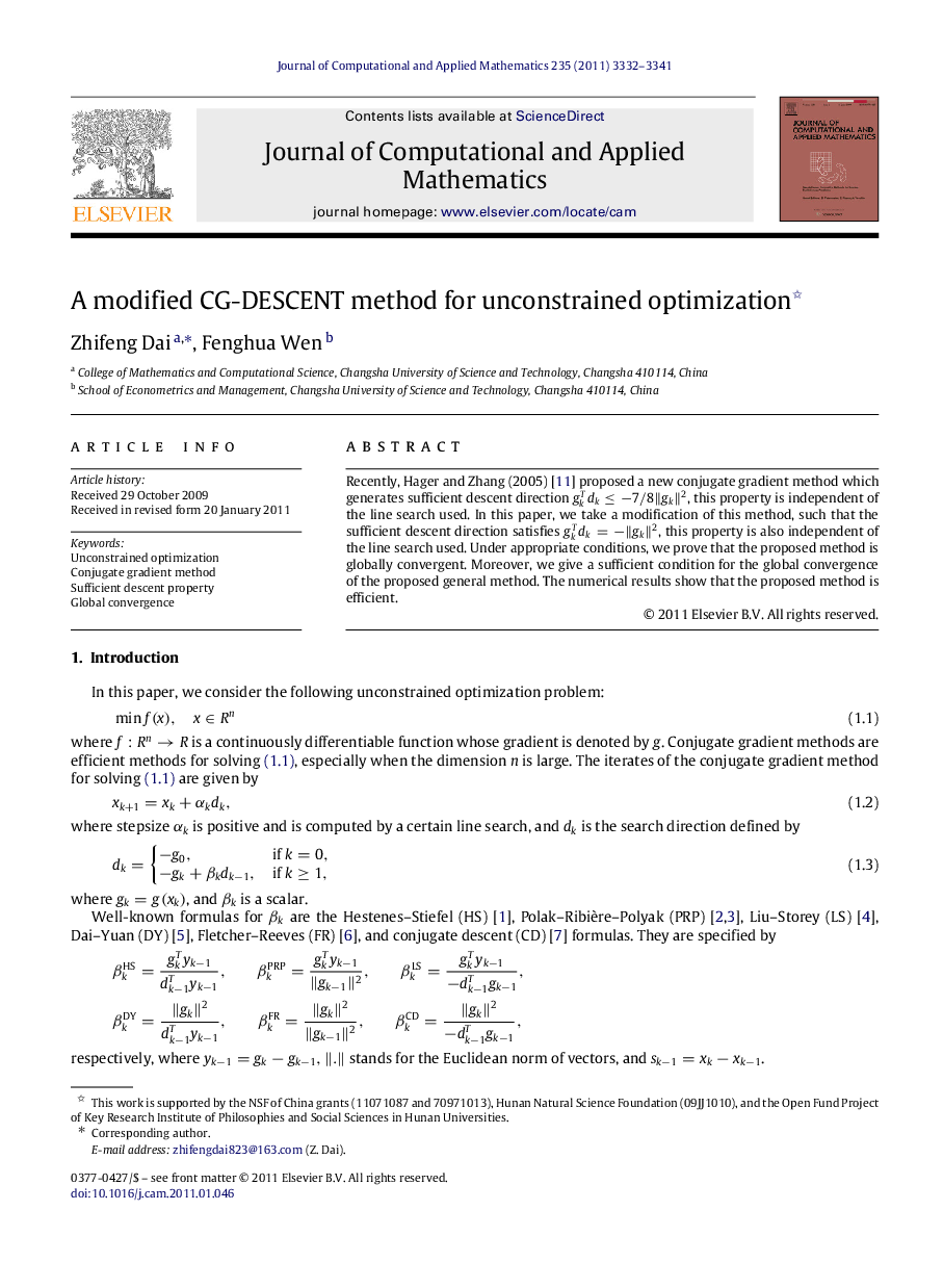 A modified CG-DESCENT method for unconstrained optimization 