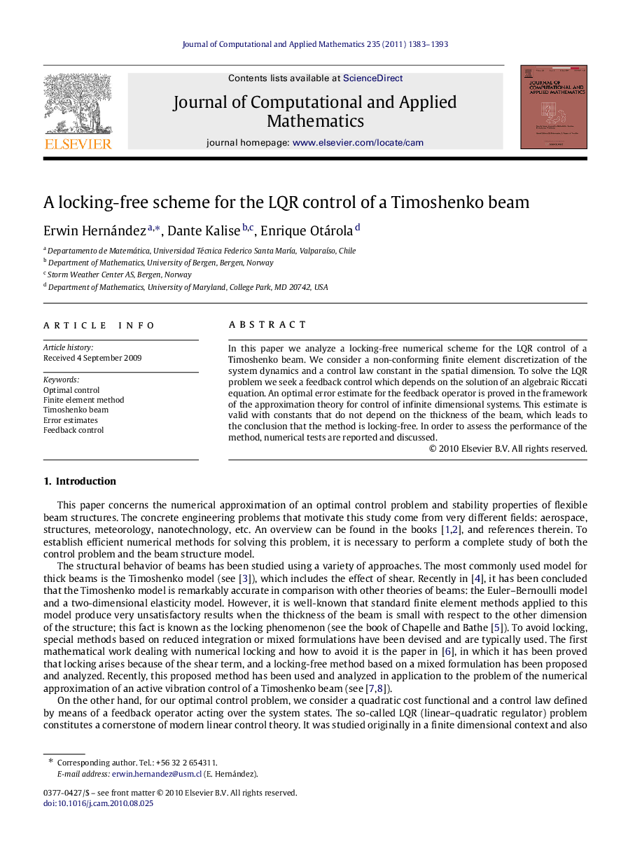 A locking-free scheme for the LQR control of a Timoshenko beam