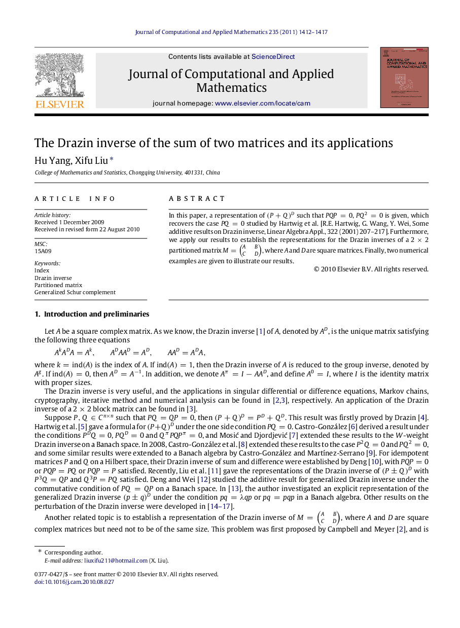 The Drazin inverse of the sum of two matrices and its applications