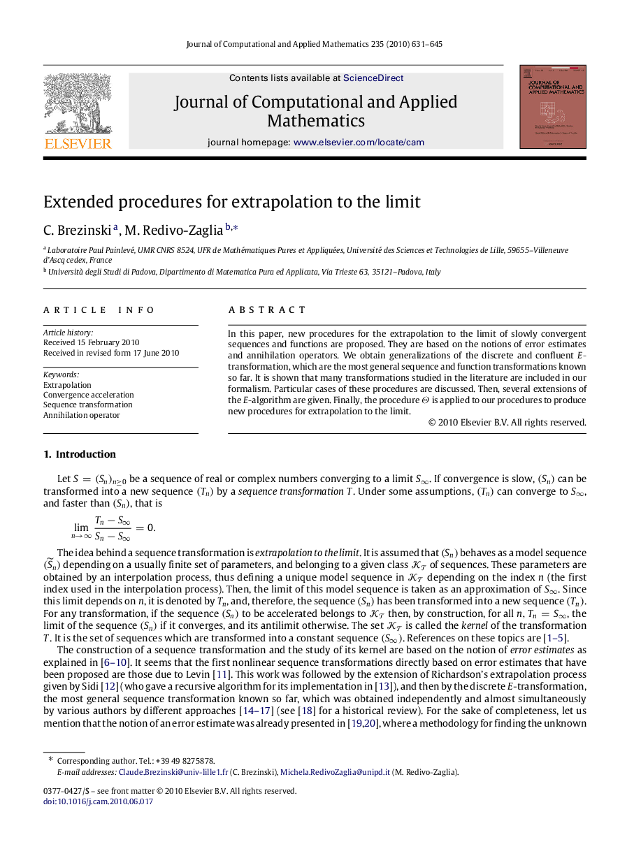 Extended procedures for extrapolation to the limit