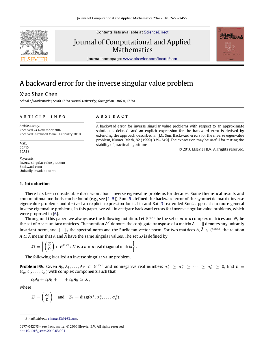 A backward error for the inverse singular value problem