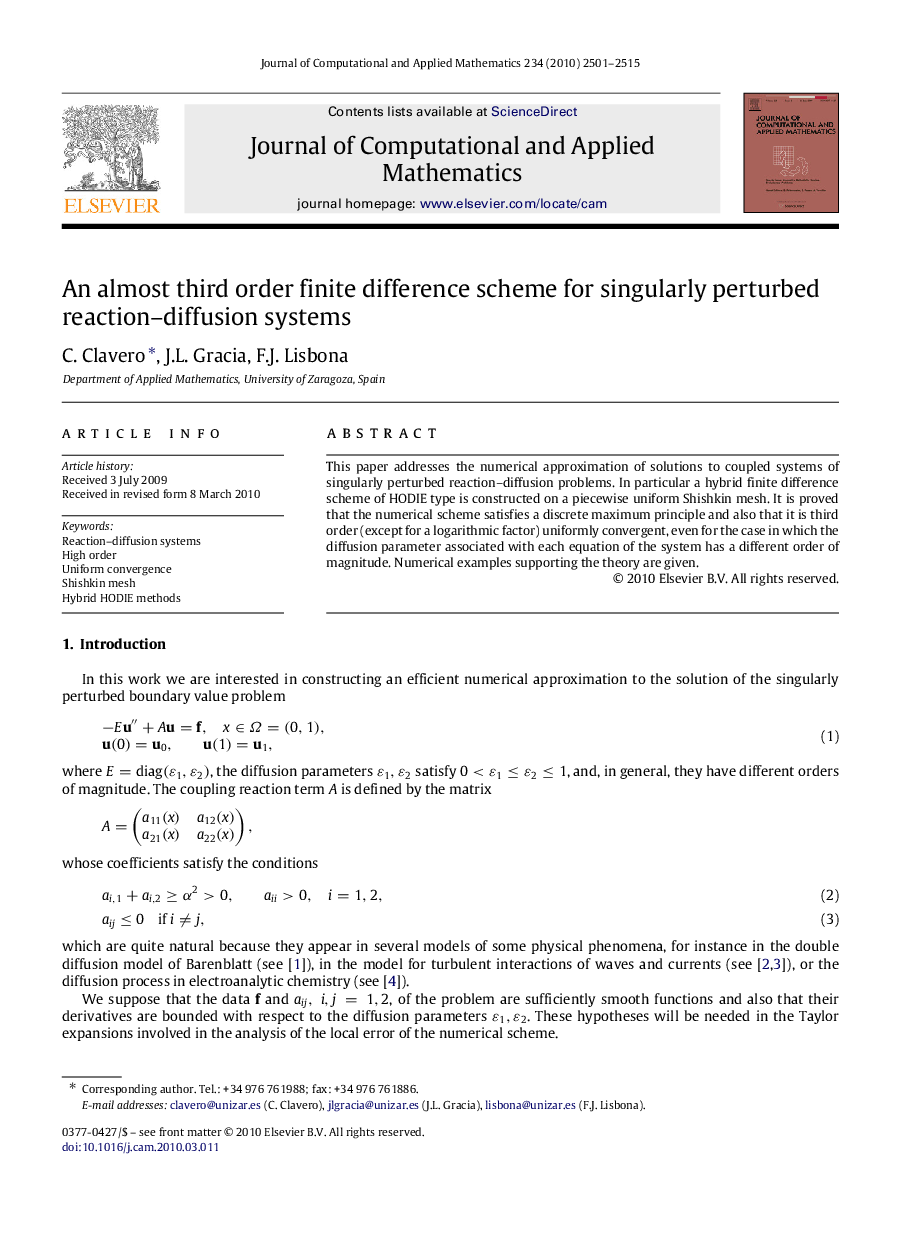 An almost third order finite difference scheme for singularly perturbed reaction–diffusion systems