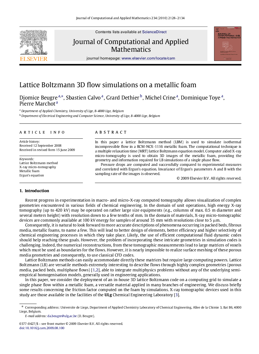 Lattice Boltzmann 3D flow simulations on a metallic foam