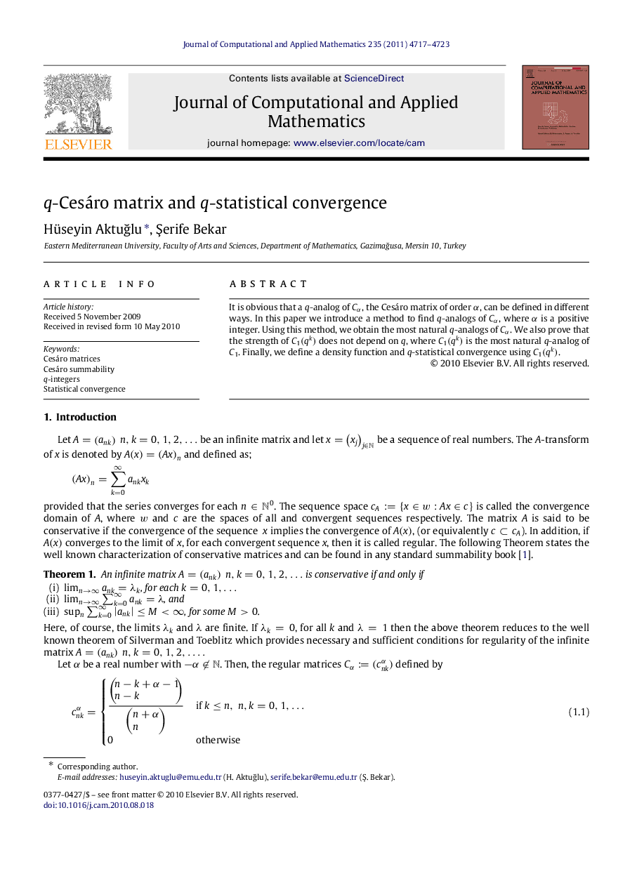 qq-Cesáro matrix and qq-statistical convergence