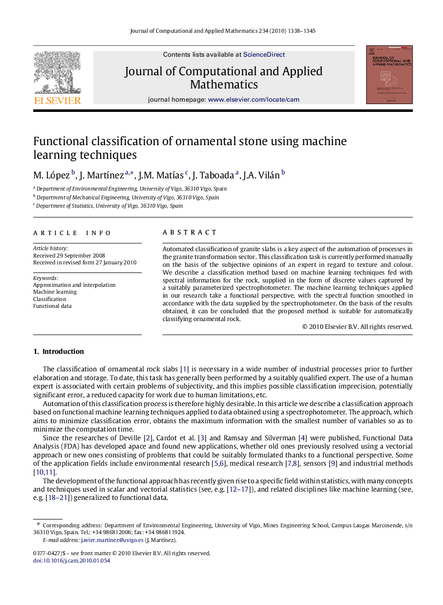 Functional classification of ornamental stone using machine learning techniques