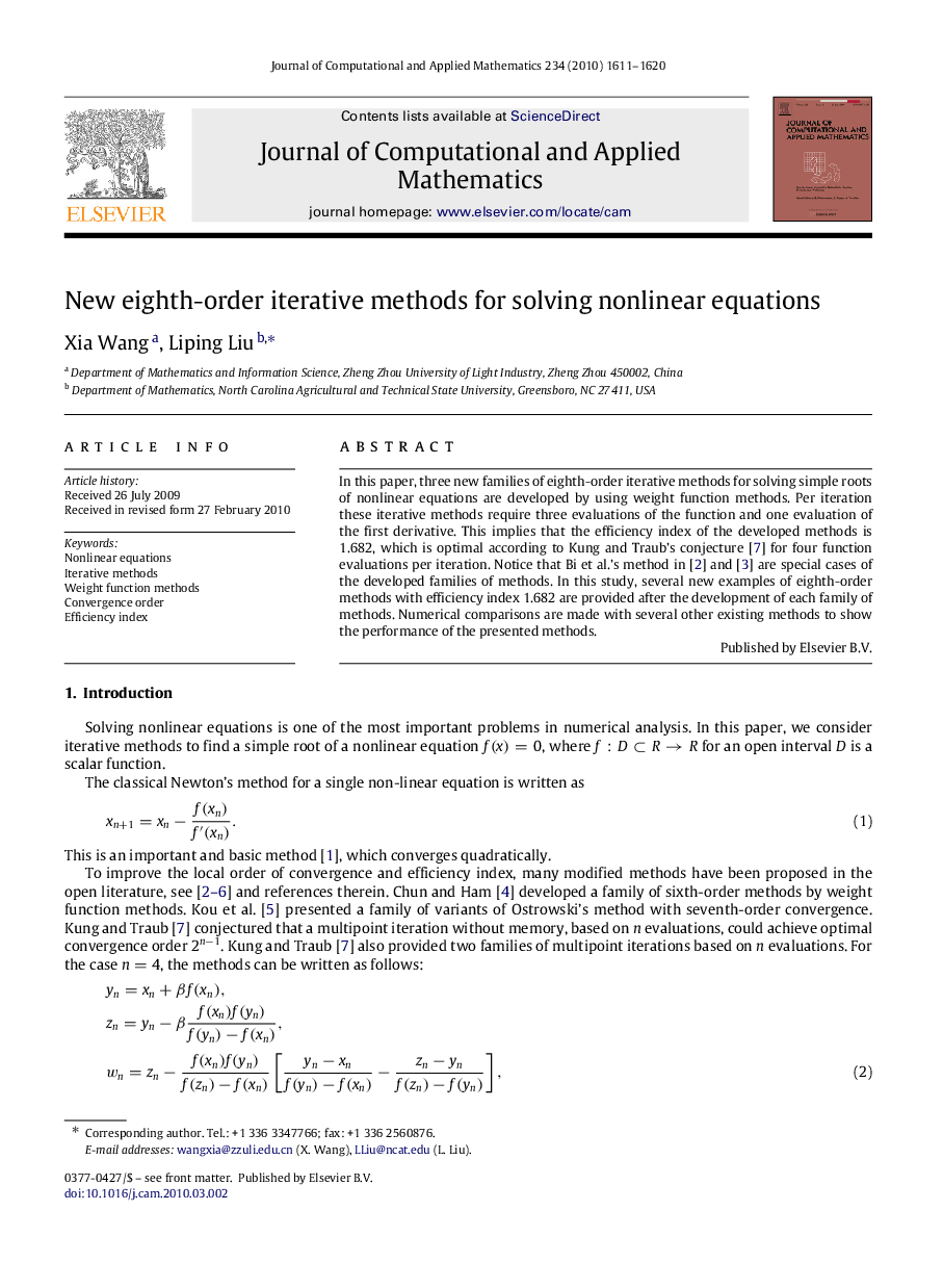 New eighth-order iterative methods for solving nonlinear equations