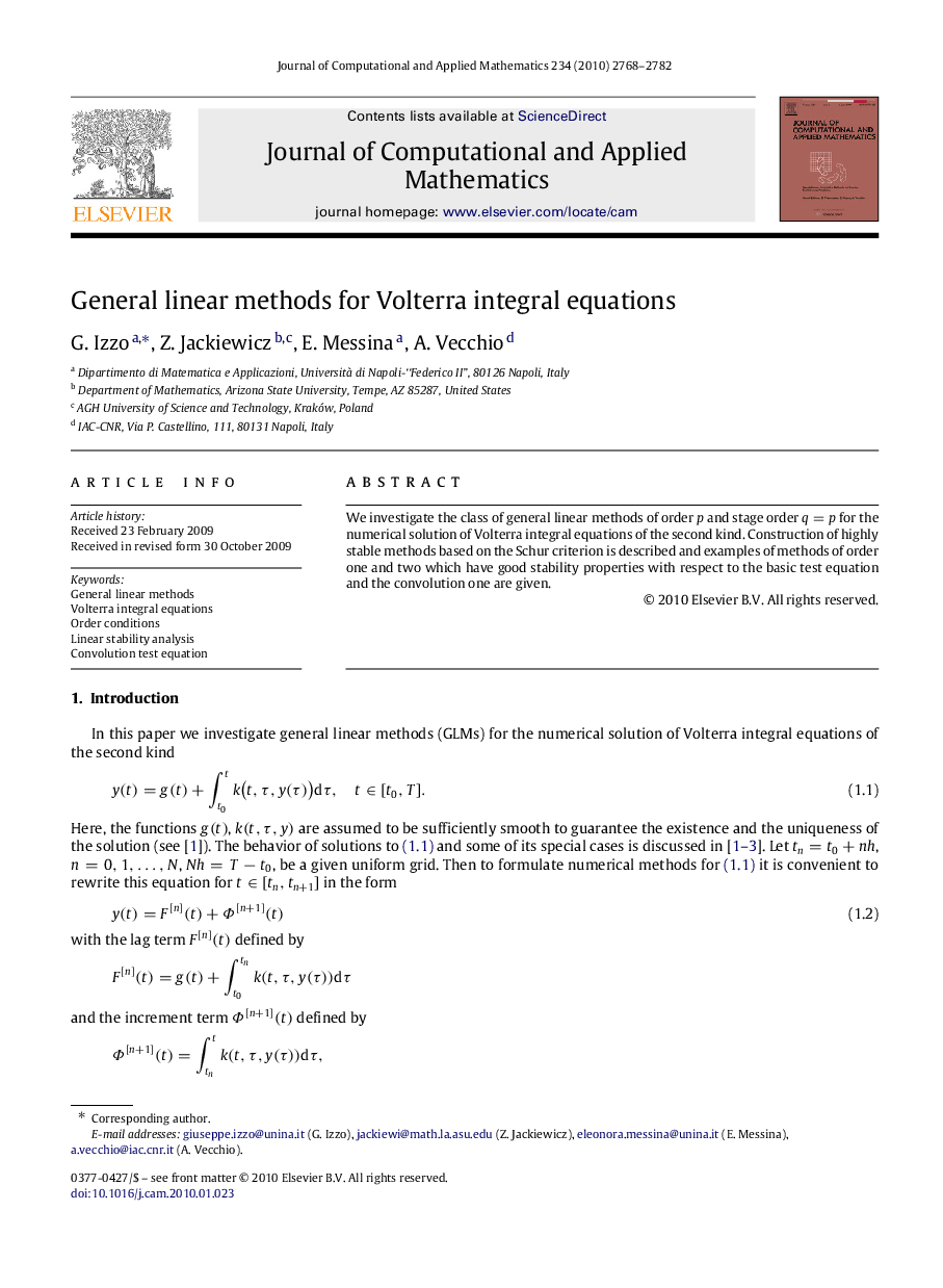 General linear methods for Volterra integral equations