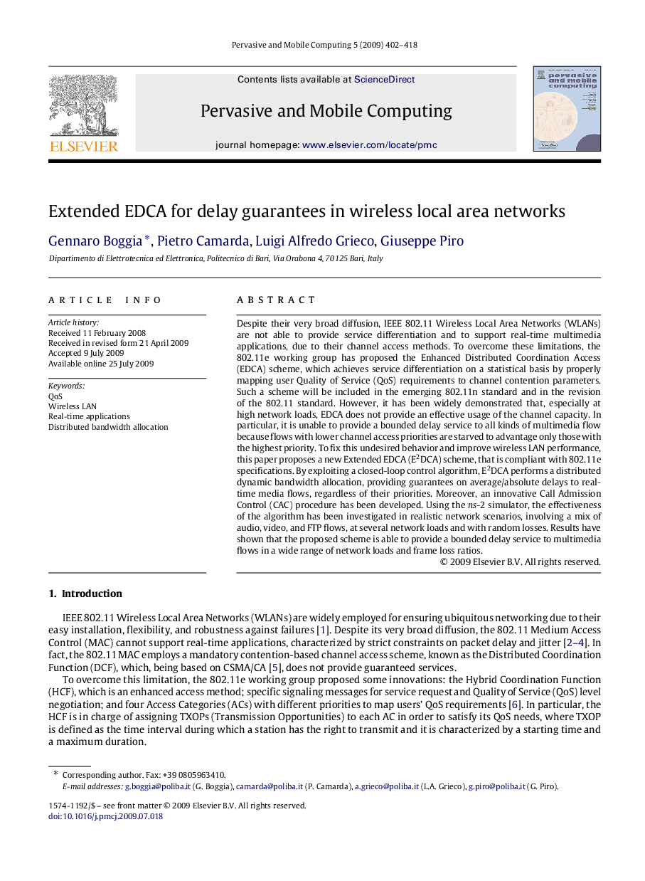 Extended EDCA for delay guarantees in wireless local area networks