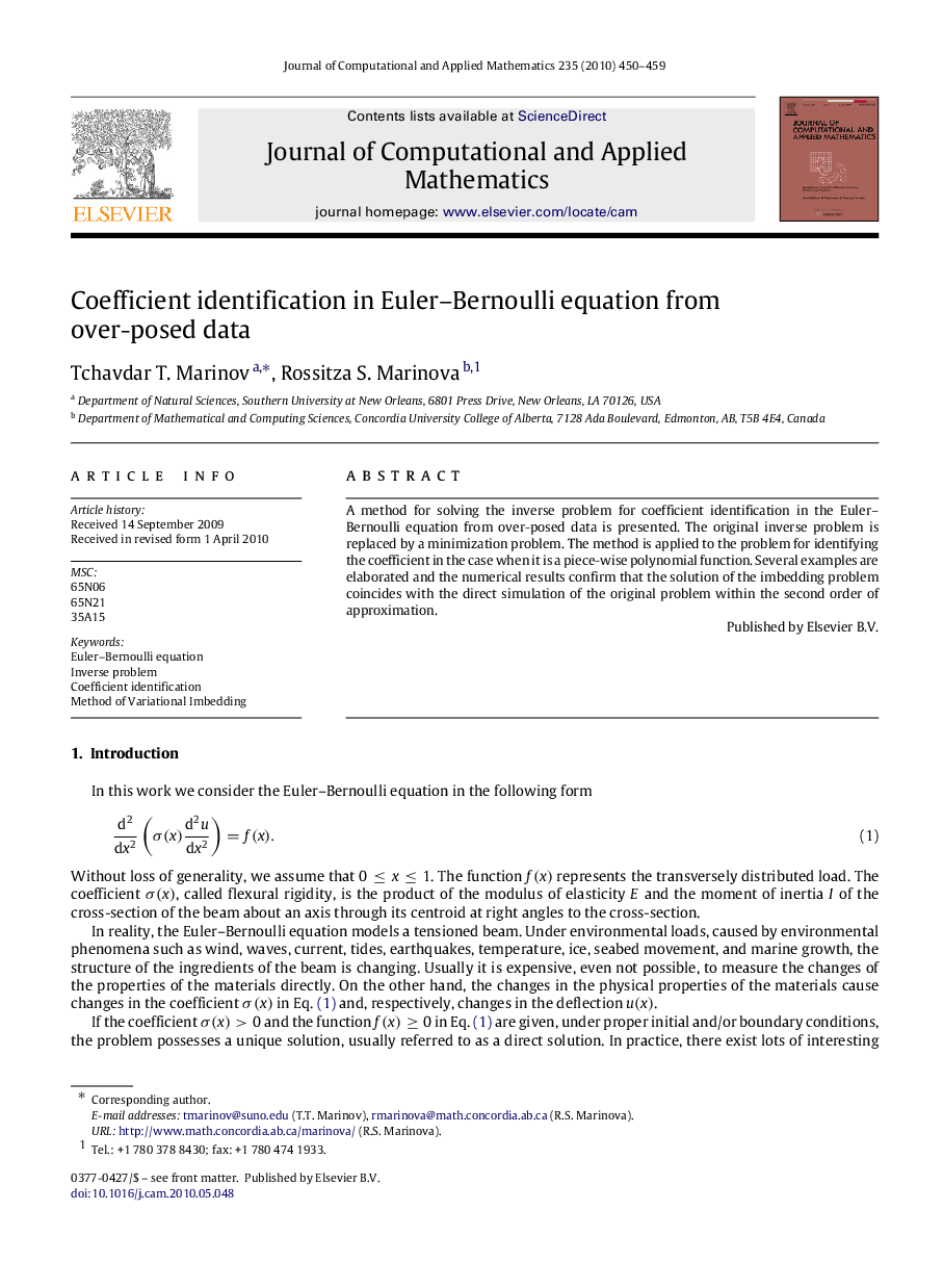 Coefficient identification in Euler–Bernoulli equation from over-posed data