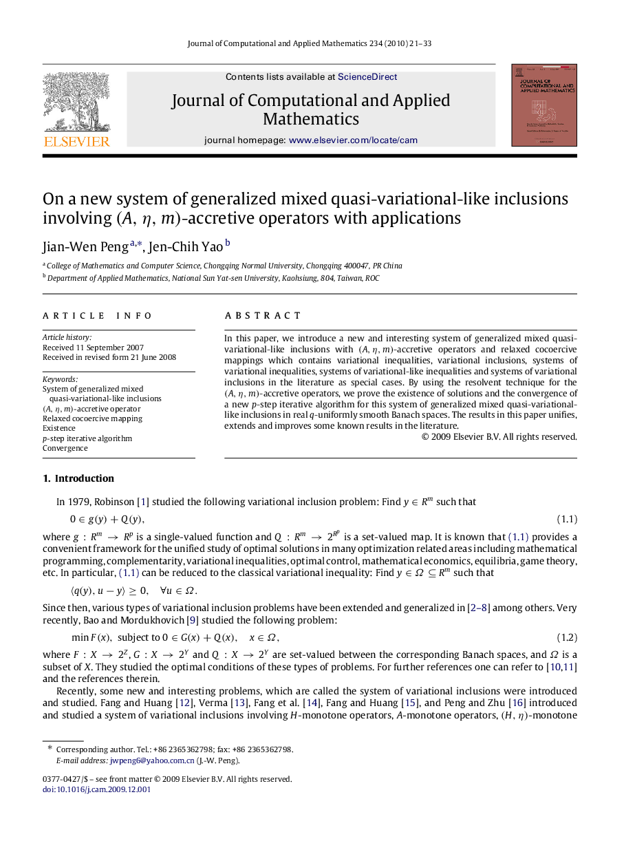 On a new system of generalized mixed quasi-variational-like inclusions involving (A,η,m)(A,η,m)-accretive operators with applications