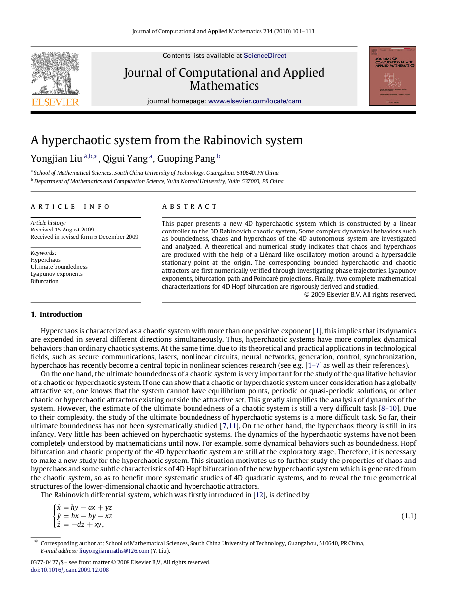 A hyperchaotic system from the Rabinovich system