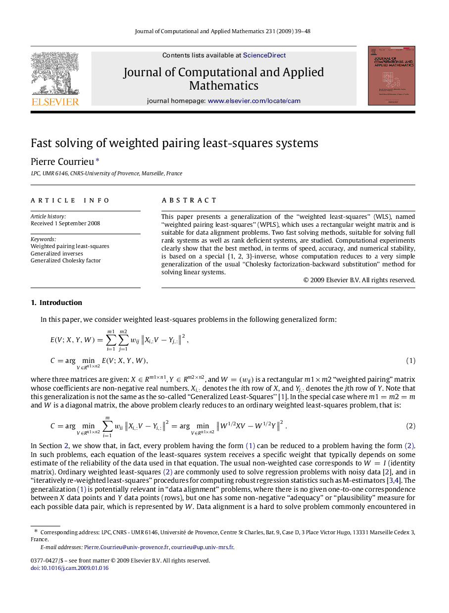 Fast solving of weighted pairing least-squares systems