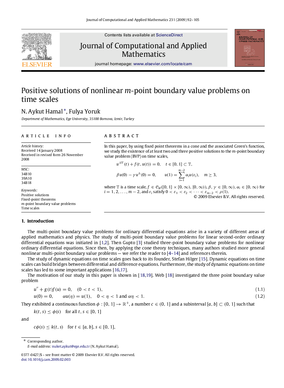 Positive solutions of nonlinear mm-point boundary value problems on time scales