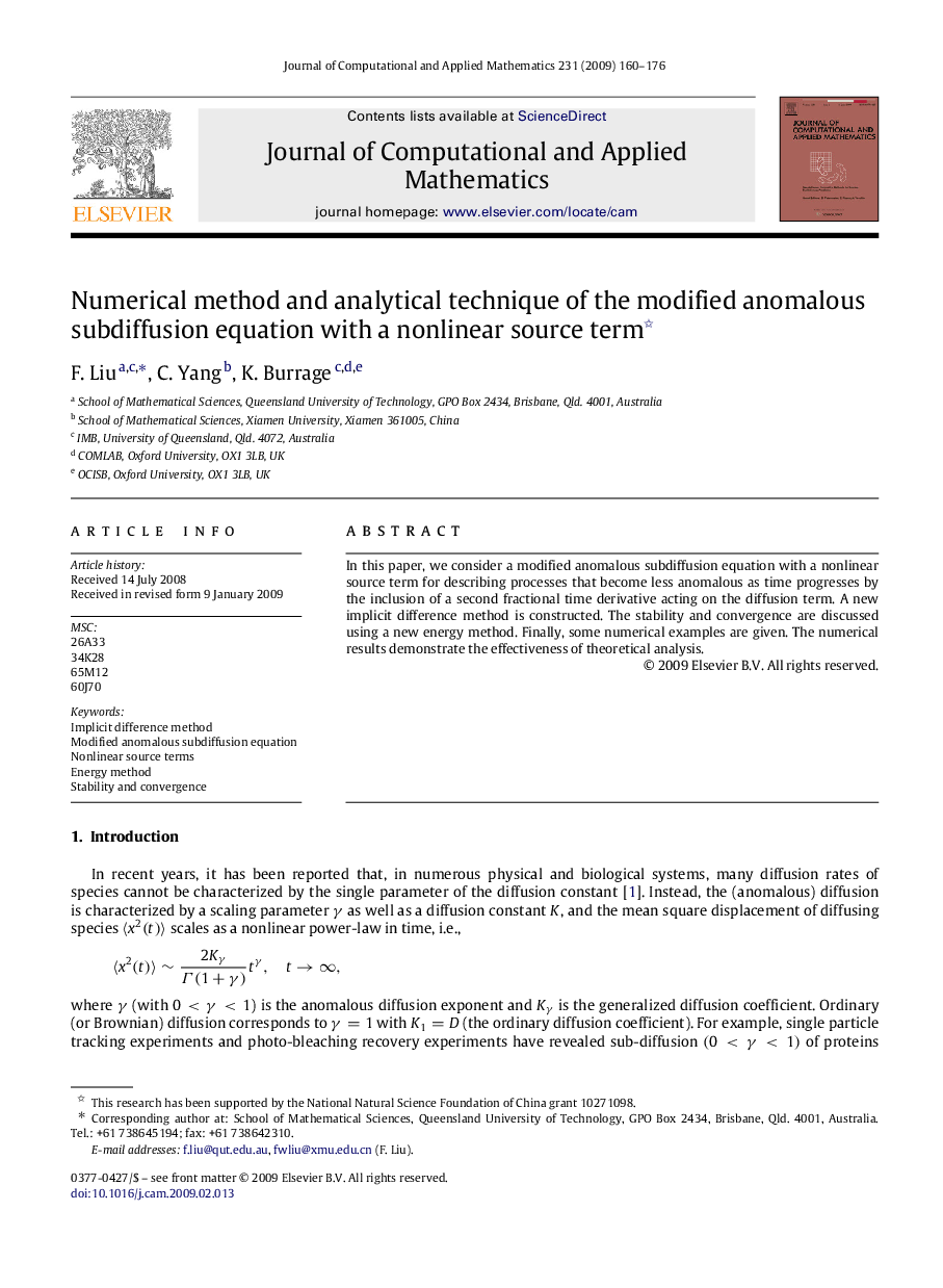 Numerical method and analytical technique of the modified anomalous subdiffusion equation with a nonlinear source term 