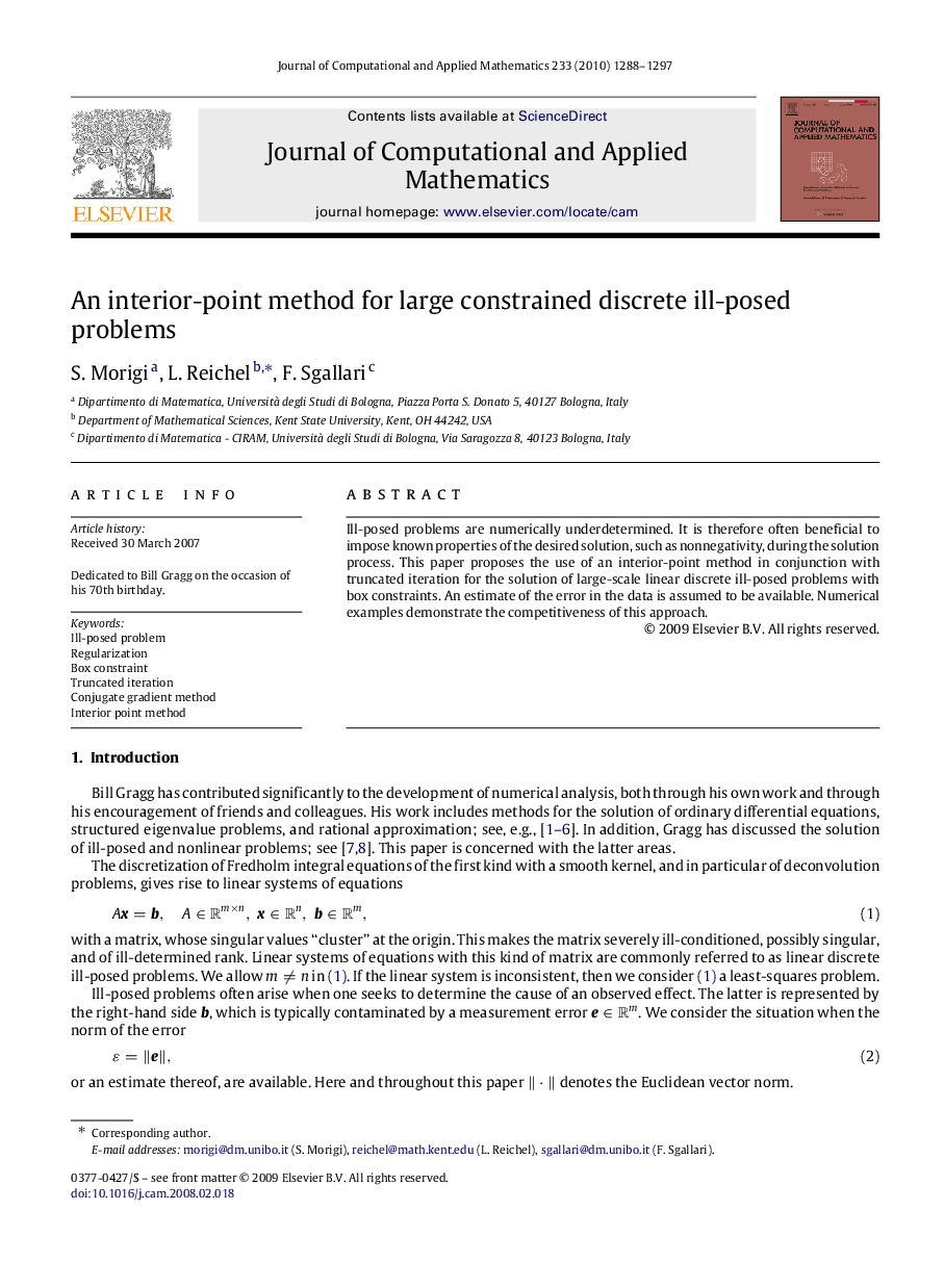 An interior-point method for large constrained discrete ill-posed problems