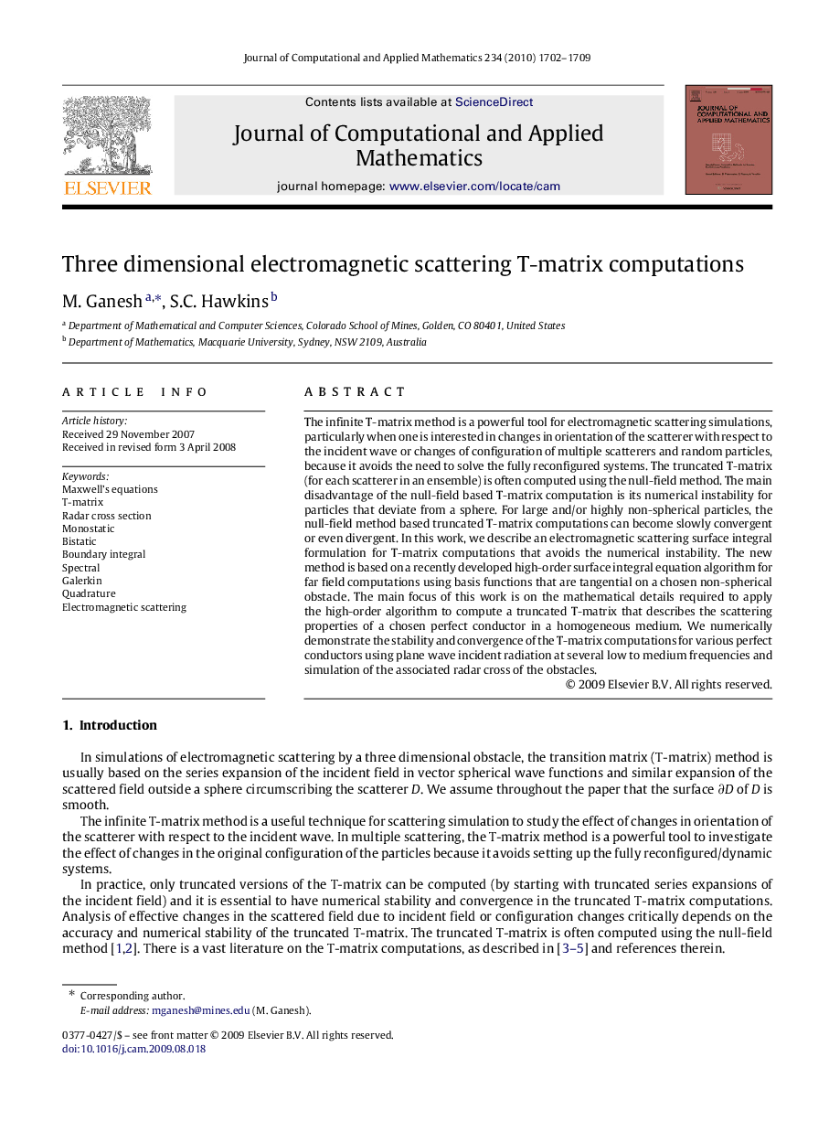 Three dimensional electromagnetic scattering T-matrix computations