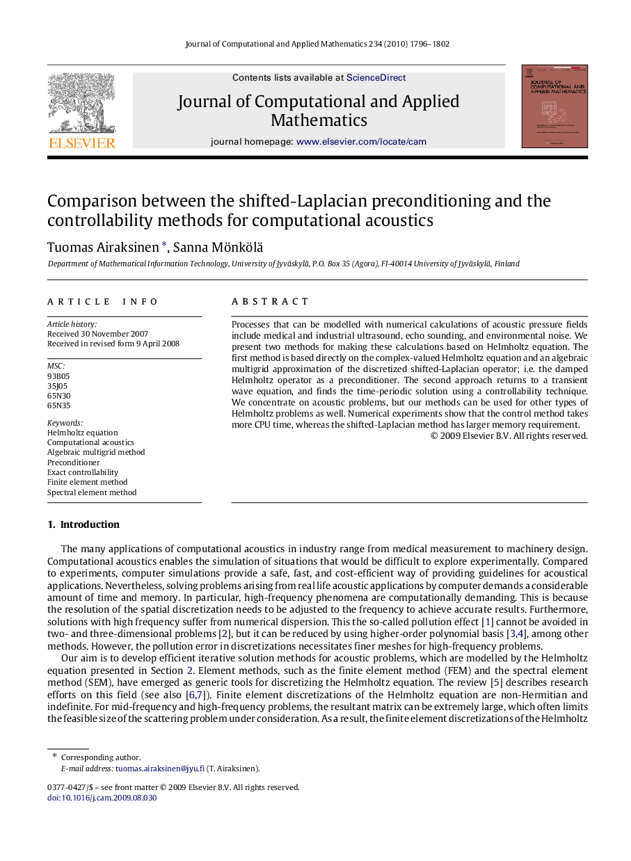 Comparison between the shifted-Laplacian preconditioning and the controllability methods for computational acoustics