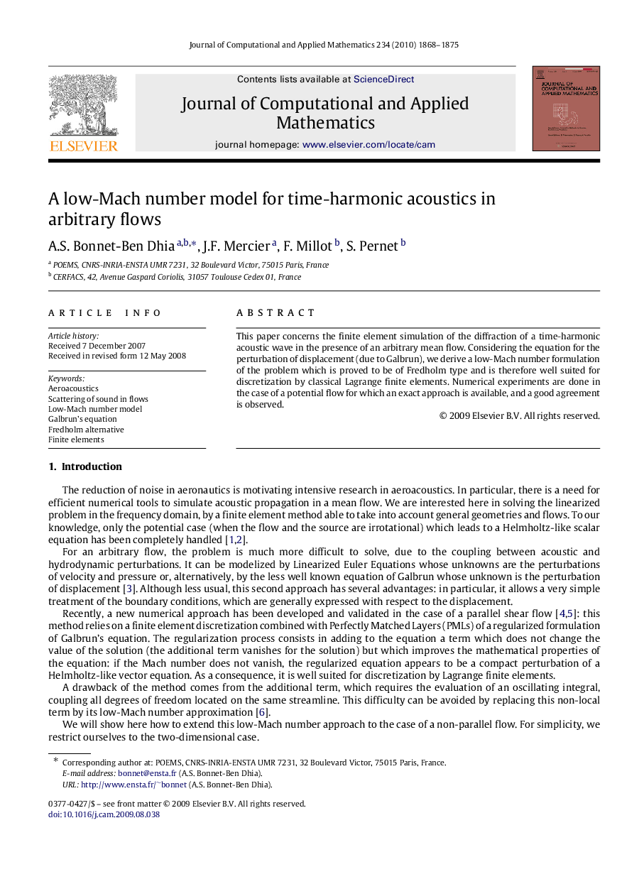 A low-Mach number model for time-harmonic acoustics in arbitrary flows