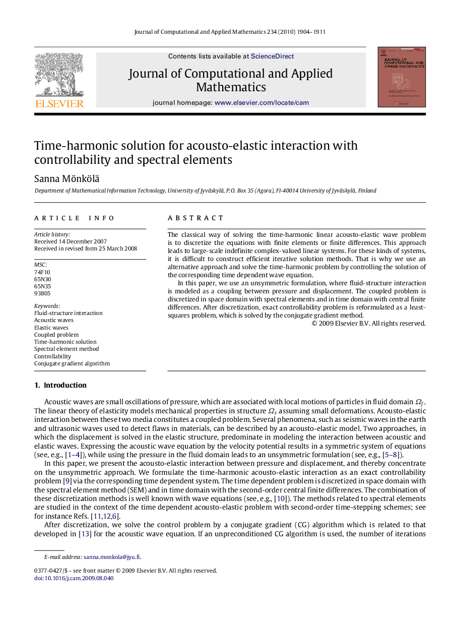 Time-harmonic solution for acousto-elastic interaction with controllability and spectral elements