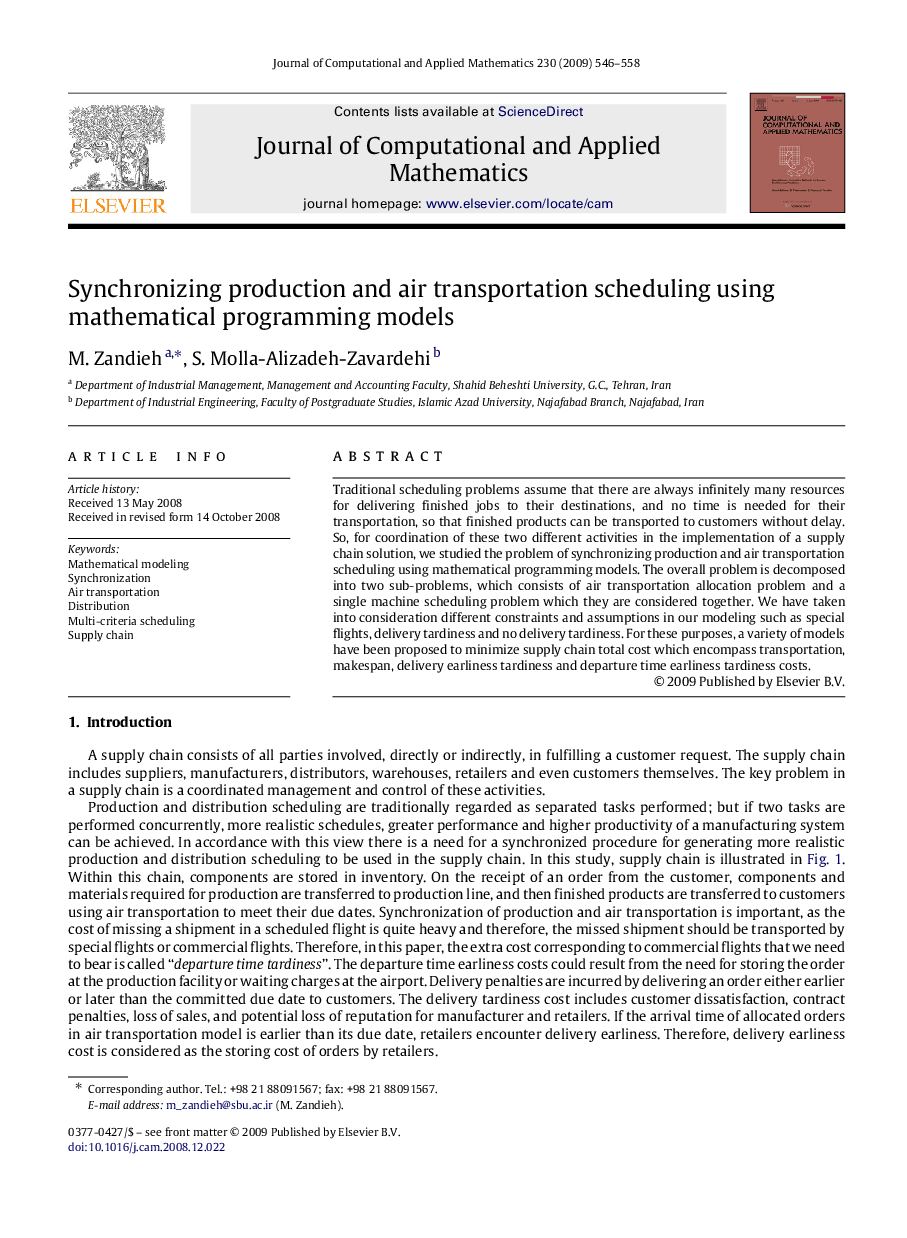 Synchronizing production and air transportation scheduling using mathematical programming models