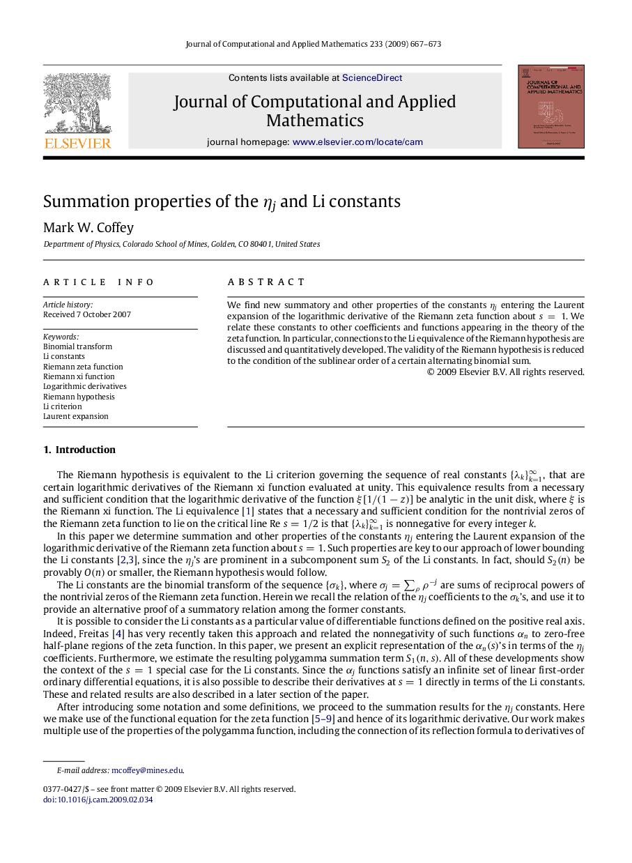 Summation properties of the ηjηj and Li constants