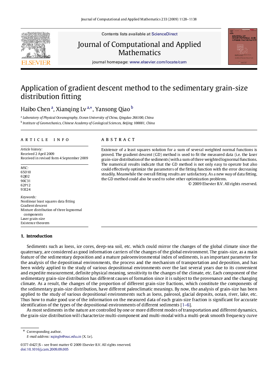 Application of gradient descent method to the sedimentary grain-size distribution fitting