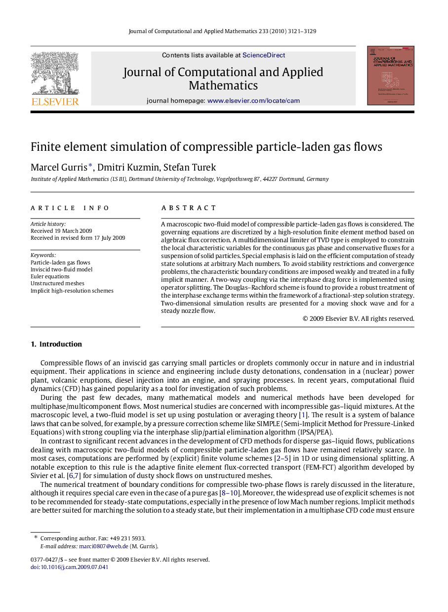 Finite element simulation of compressible particle-laden gas flows