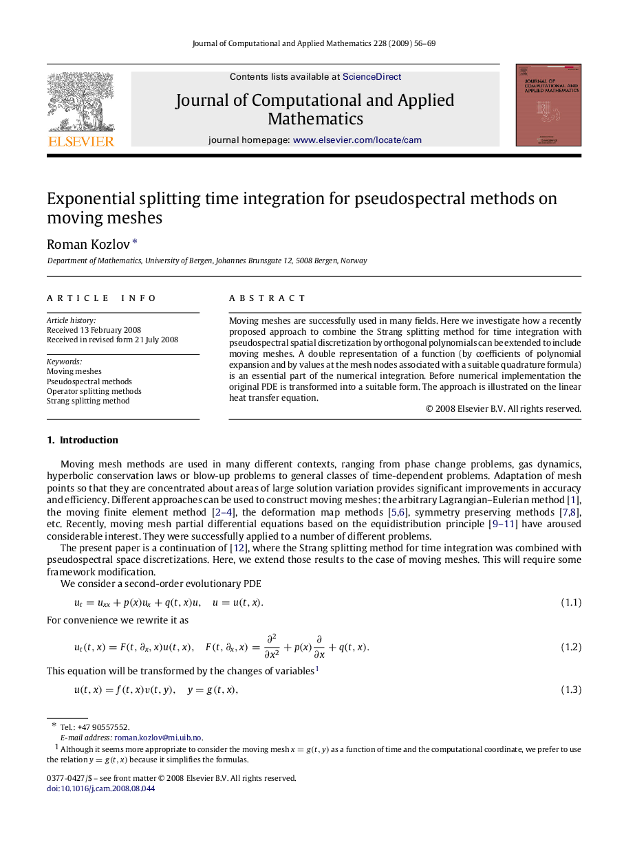 Exponential splitting time integration for pseudospectral methods on moving meshes