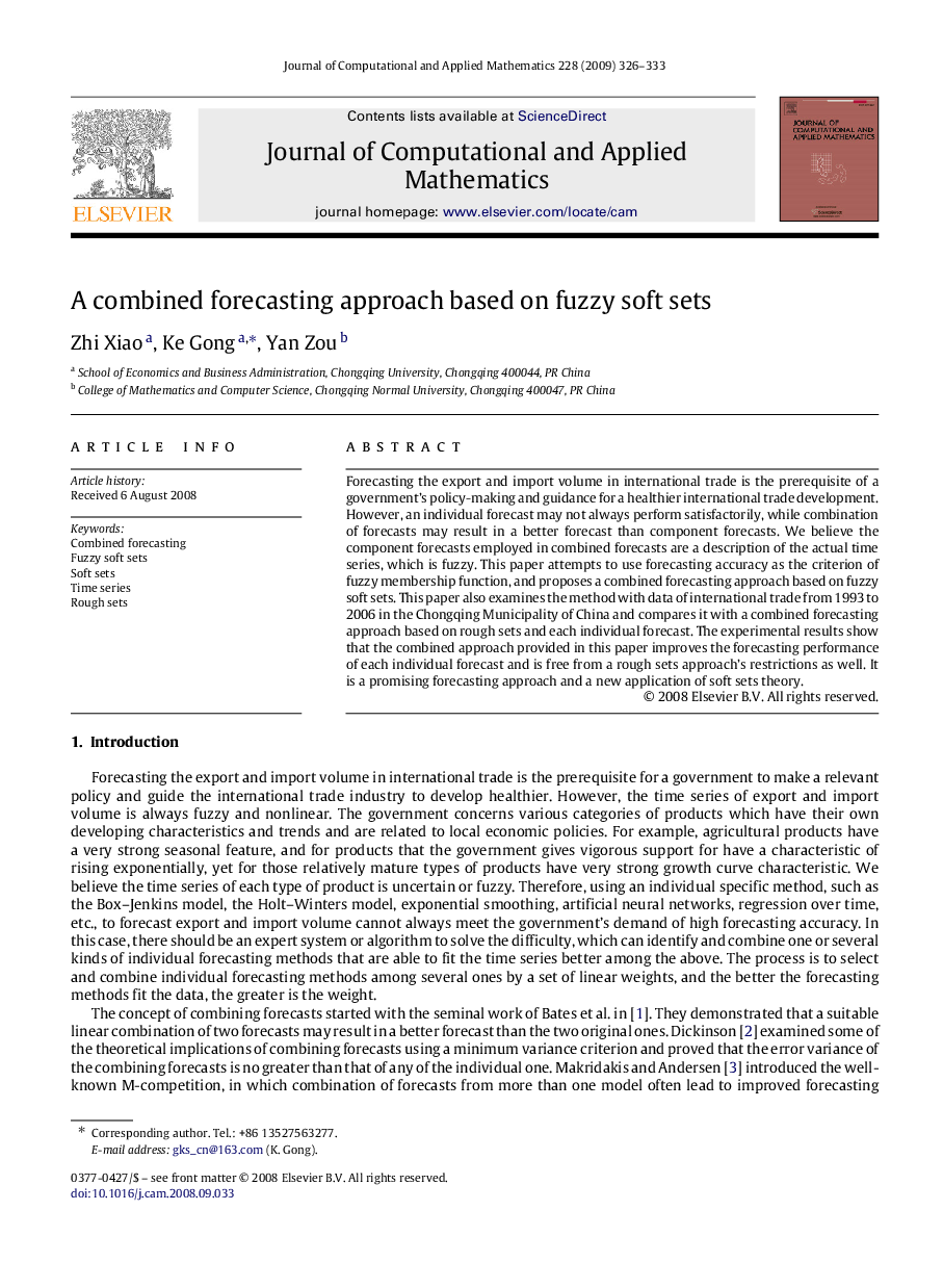 A combined forecasting approach based on fuzzy soft sets