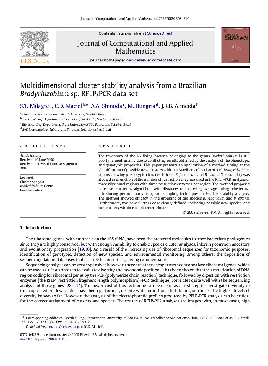 Multidimensional cluster stability analysis from a Brazilian Bradyrhizobium sp. RFLP/PCR data set