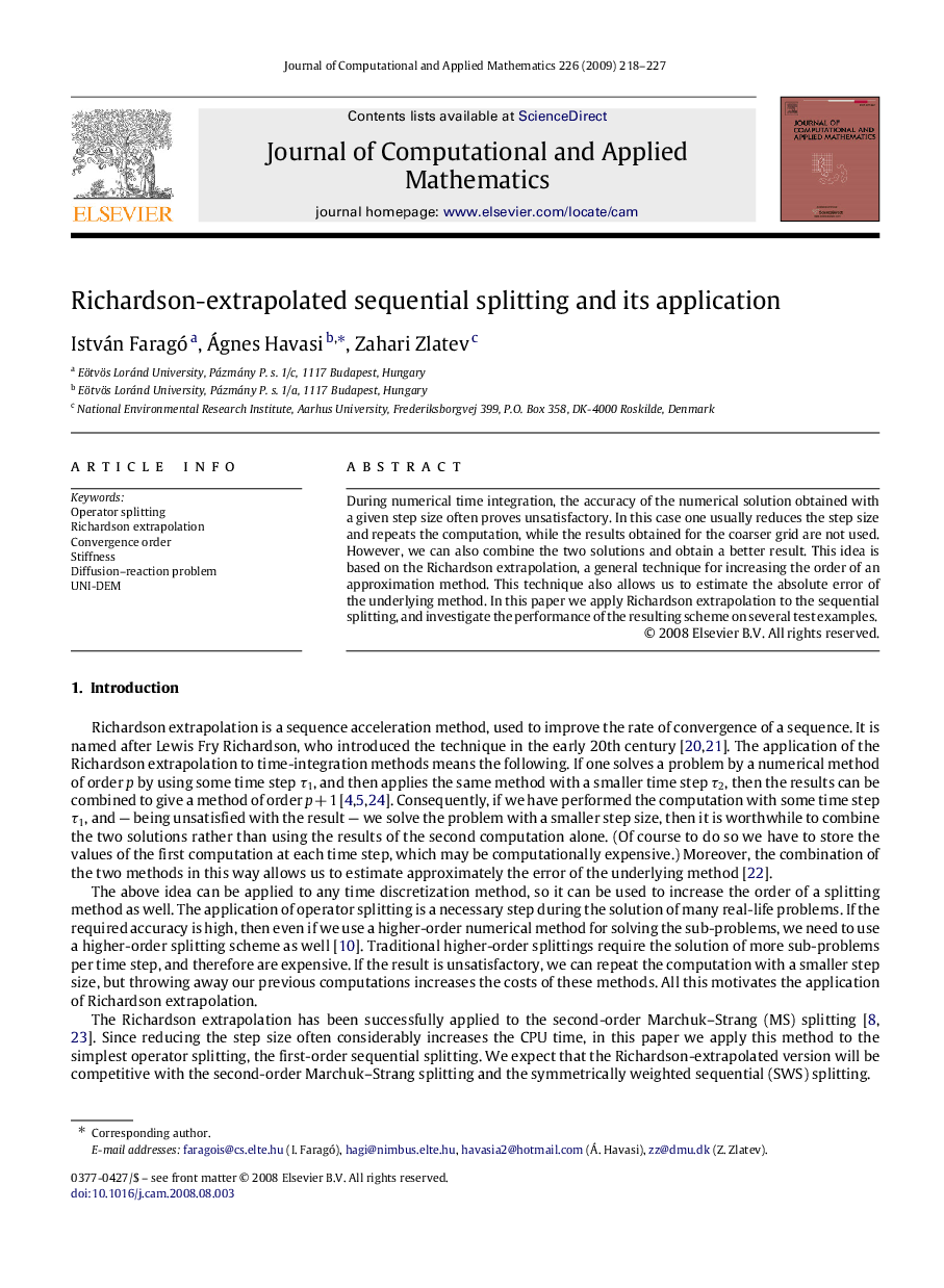 Richardson-extrapolated sequential splitting and its application