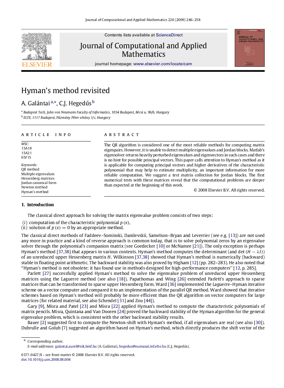 Hyman’s method revisited