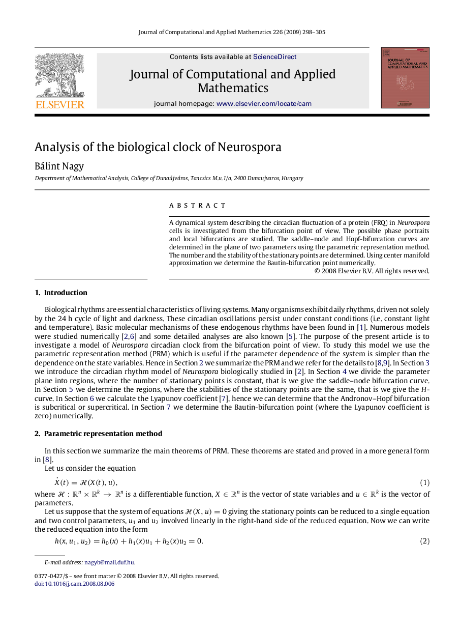 Analysis of the biological clock of Neurospora