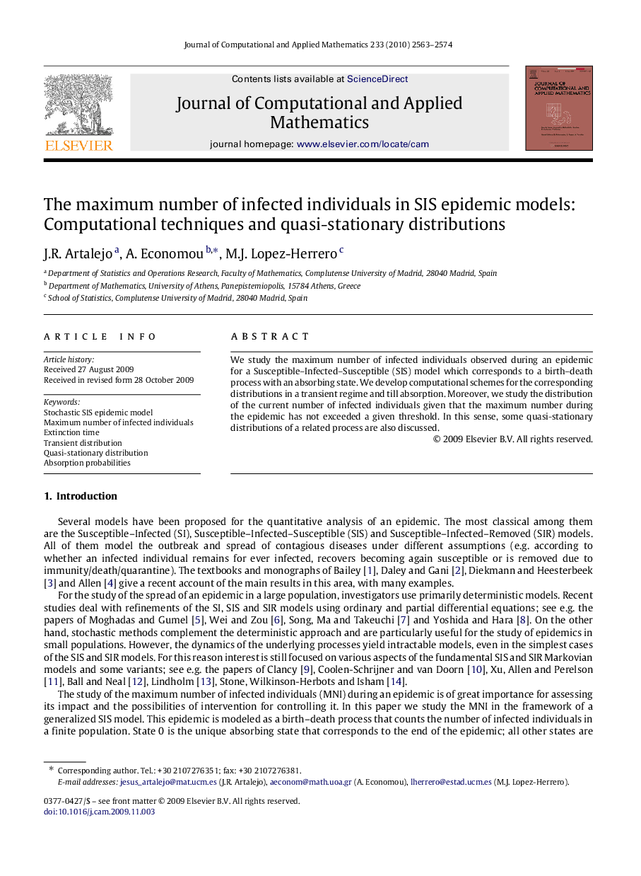 The maximum number of infected individuals in SIS epidemic models: Computational techniques and quasi-stationary distributions