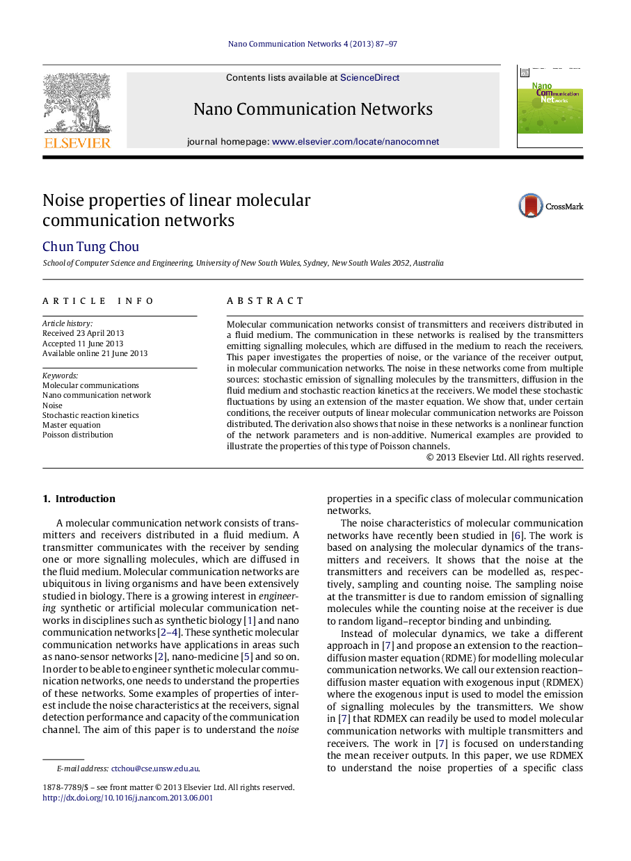 Noise properties of linear molecular communication networks