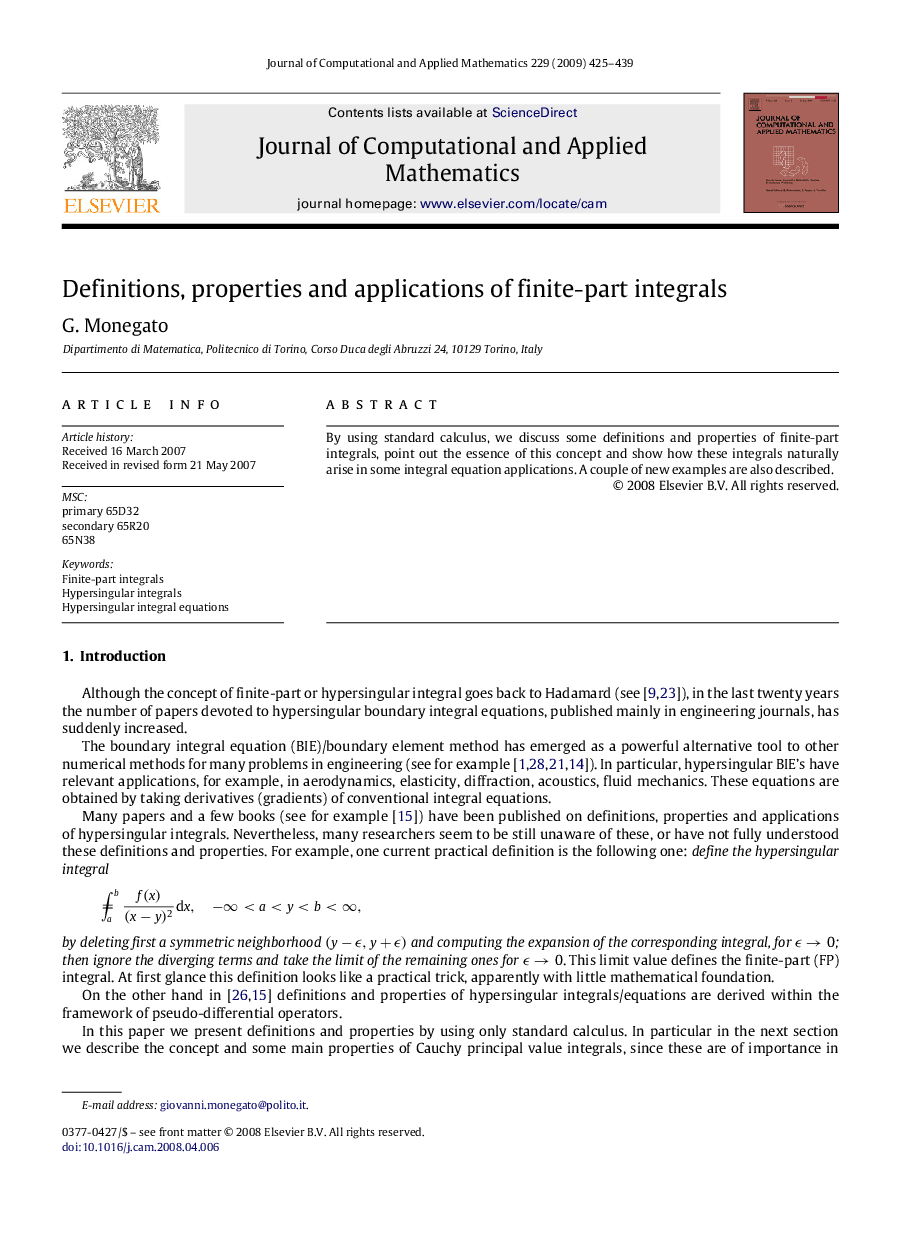 Definitions, properties and applications of finite-part integrals