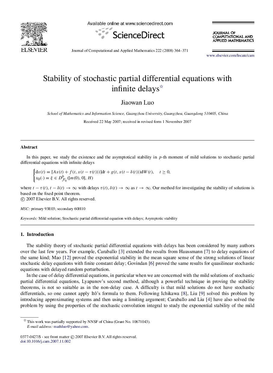 Stability of stochastic partial differential equations with infinite delays 