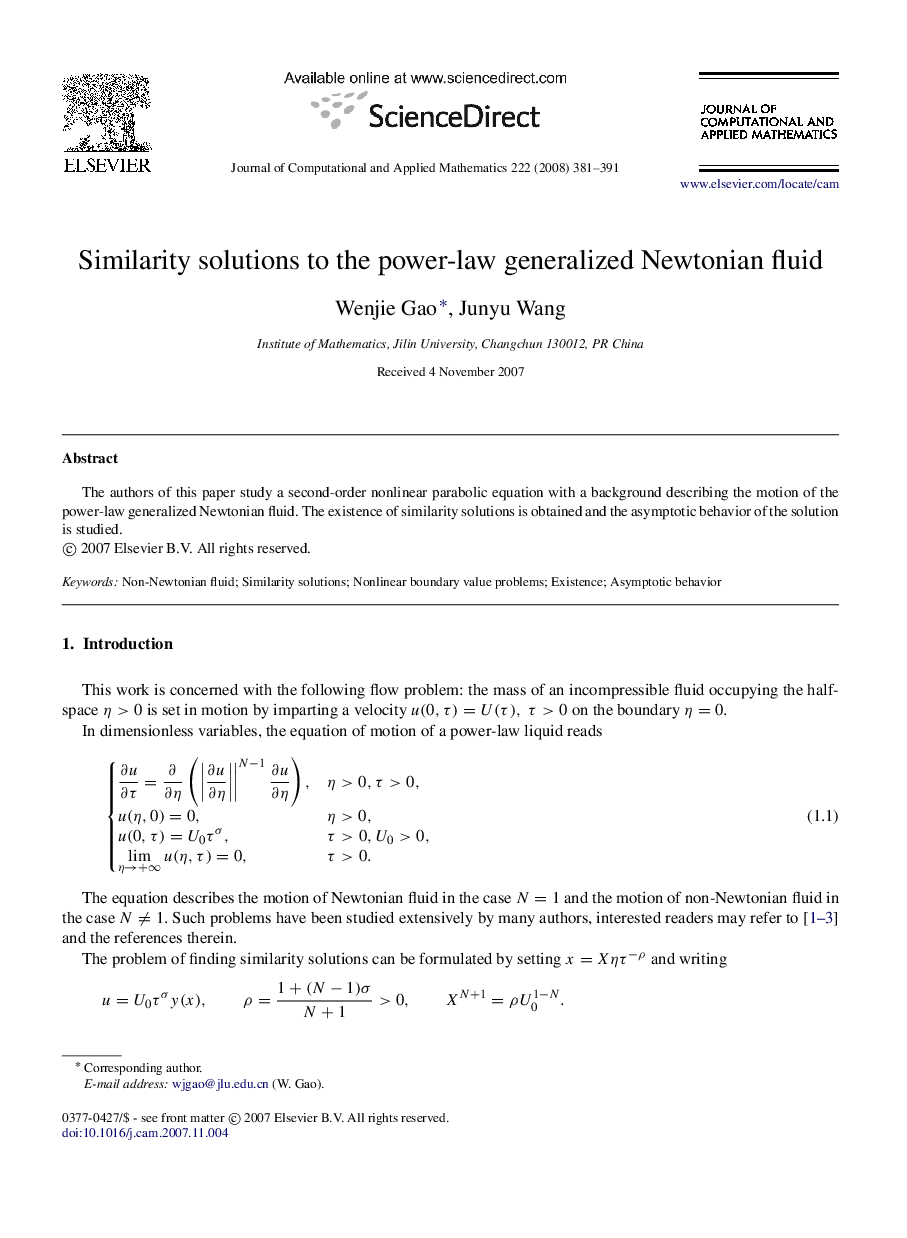 Similarity solutions to the power-law generalized Newtonian fluid
