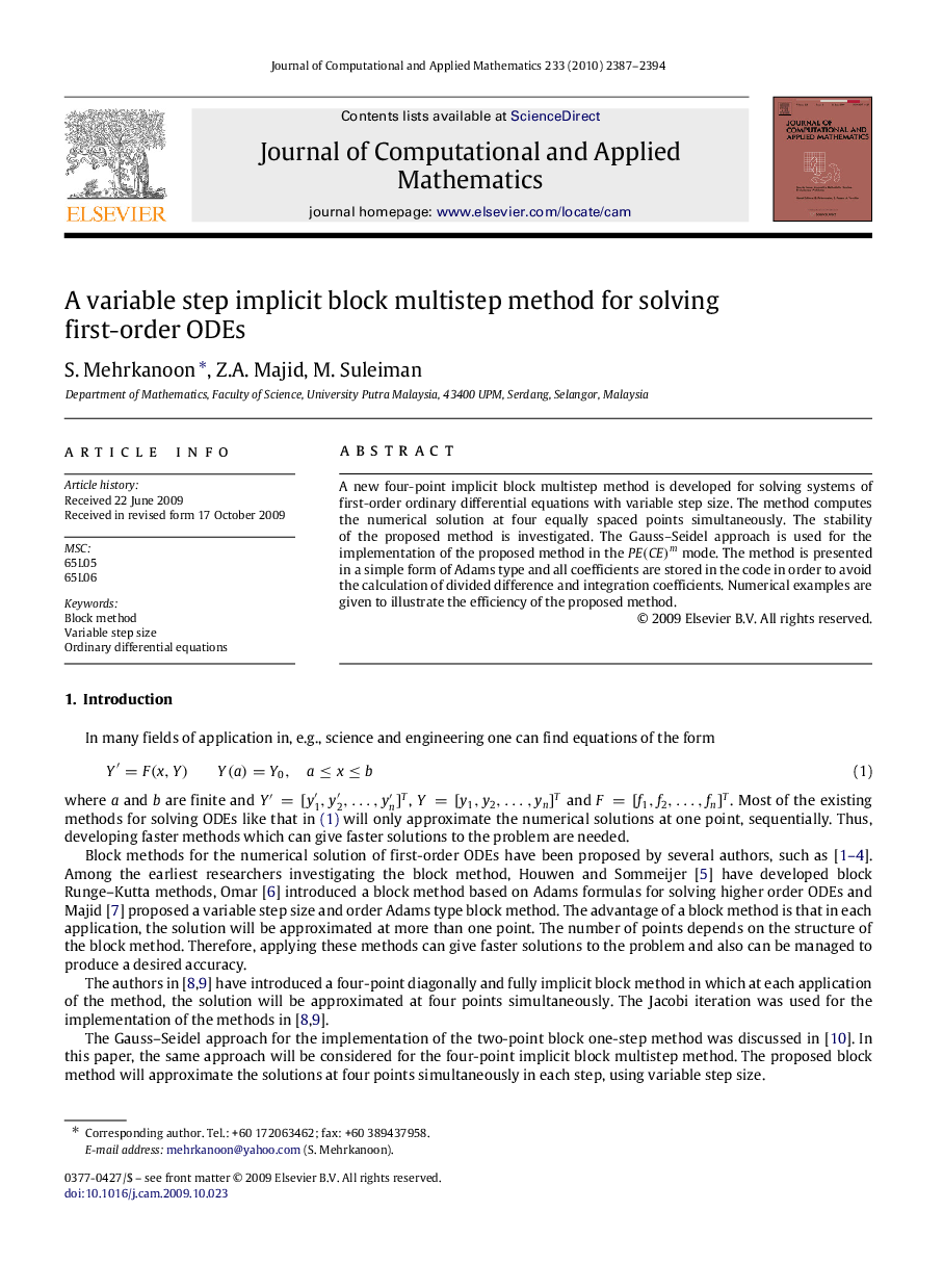 A variable step implicit block multistep method for solving first-order ODEs