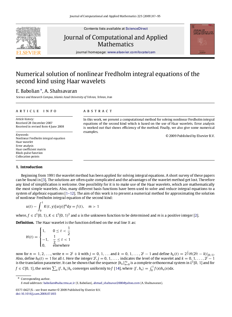 Numerical solution of nonlinear Fredholm integral equations of the second kind using Haar wavelets