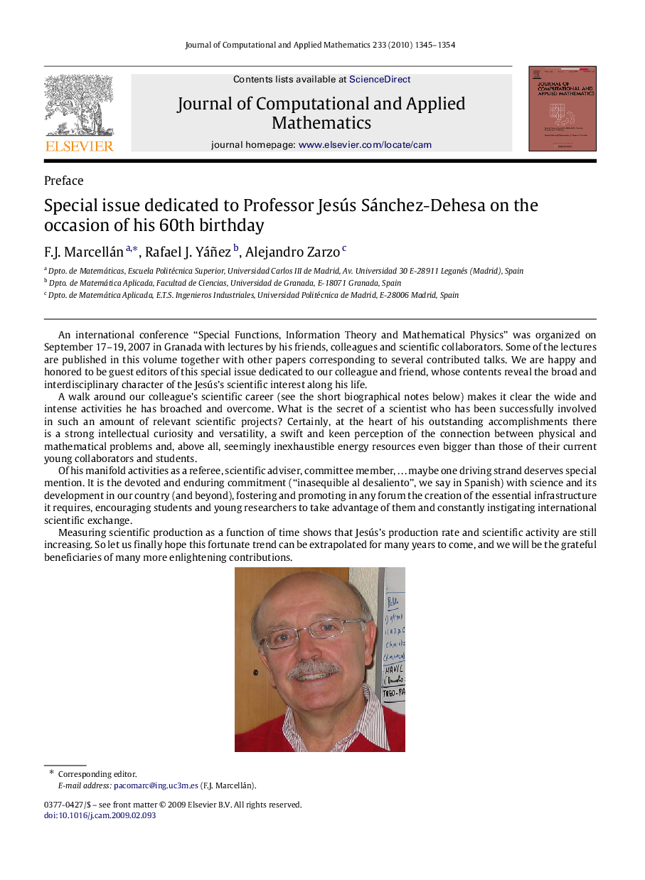 عکس صفحه اول مقاله: Special issue dedicated to Professor Jesús Sánchez-Dehesa on the occasion of his 60th birthday Special issue dedicated to Professor Jesús Sánchez-Dehesa on the occasion of his 60th birthday