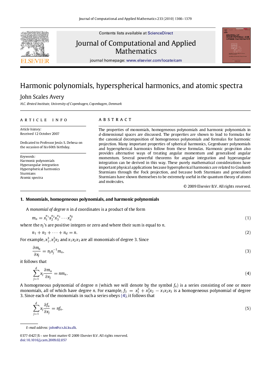 Harmonic polynomials, hyperspherical harmonics, and atomic spectra