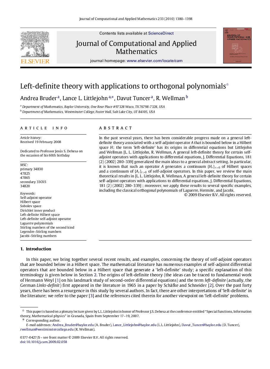 Left-definite theory with applications to orthogonal polynomials 