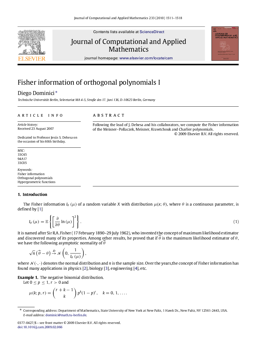 Fisher information of orthogonal polynomials I