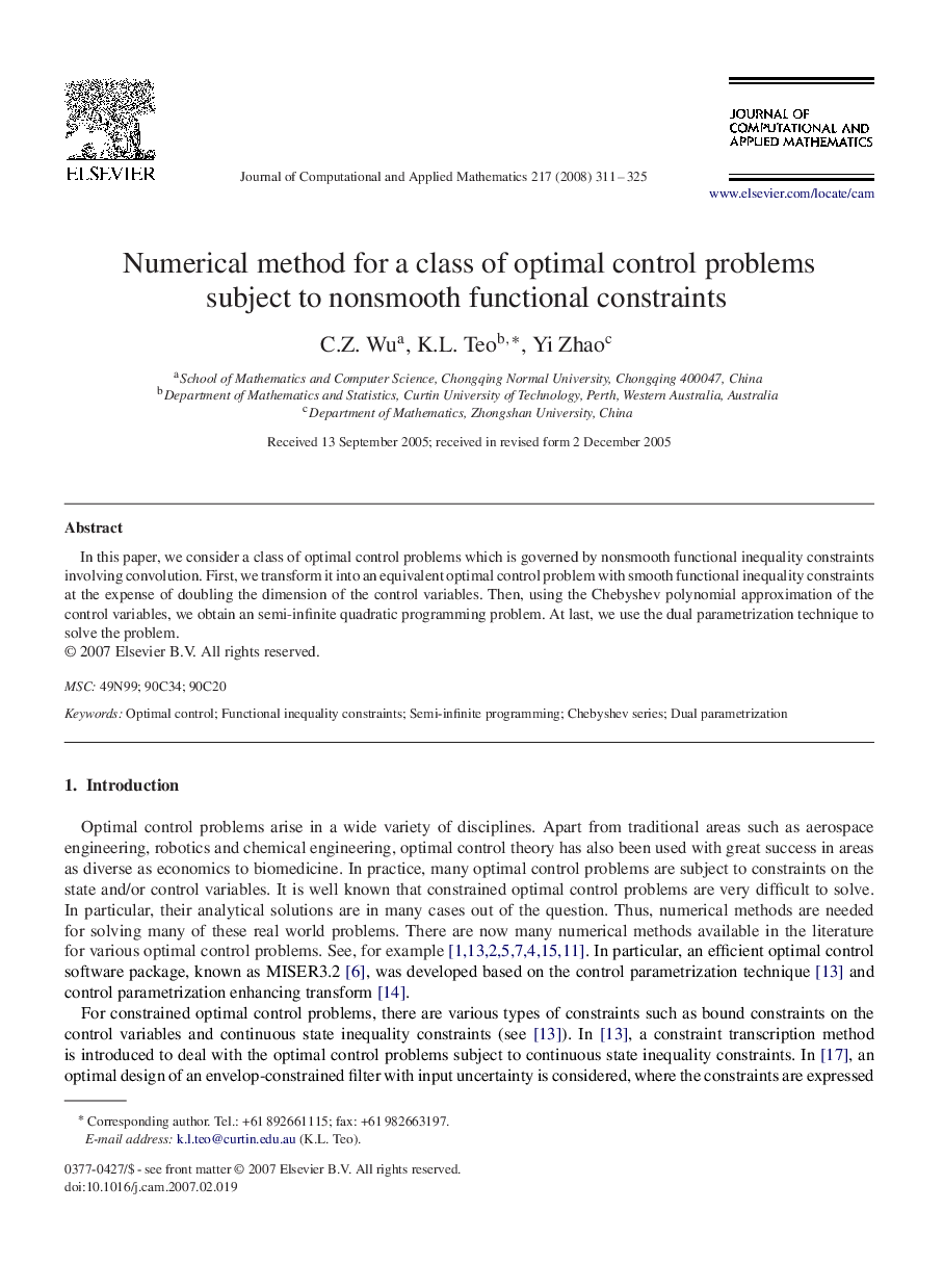 Numerical method for a class of optimal control problems subject to nonsmooth functional constraints