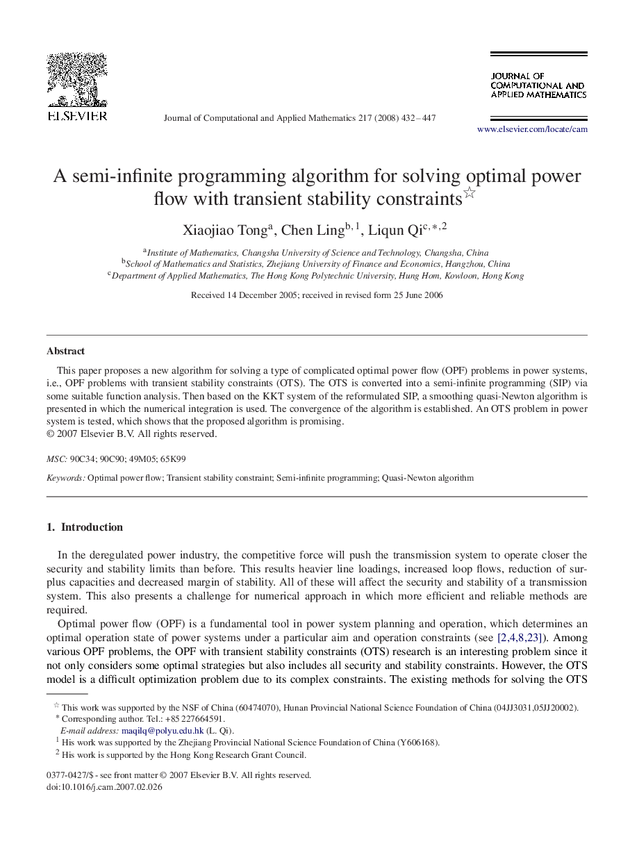 A semi-infinite programming algorithm for solving optimal power flow with transient stability constraints 