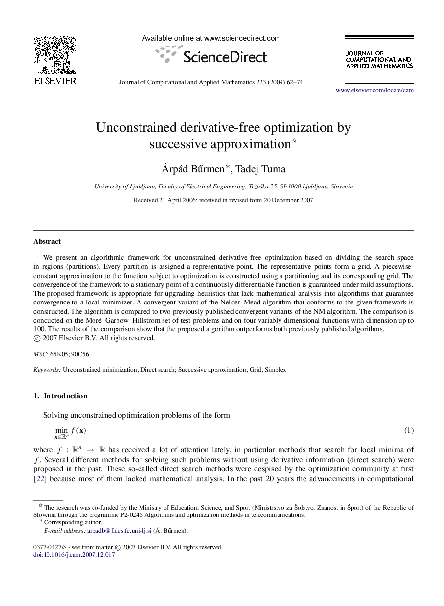 Unconstrained derivative-free optimization by successive approximation 