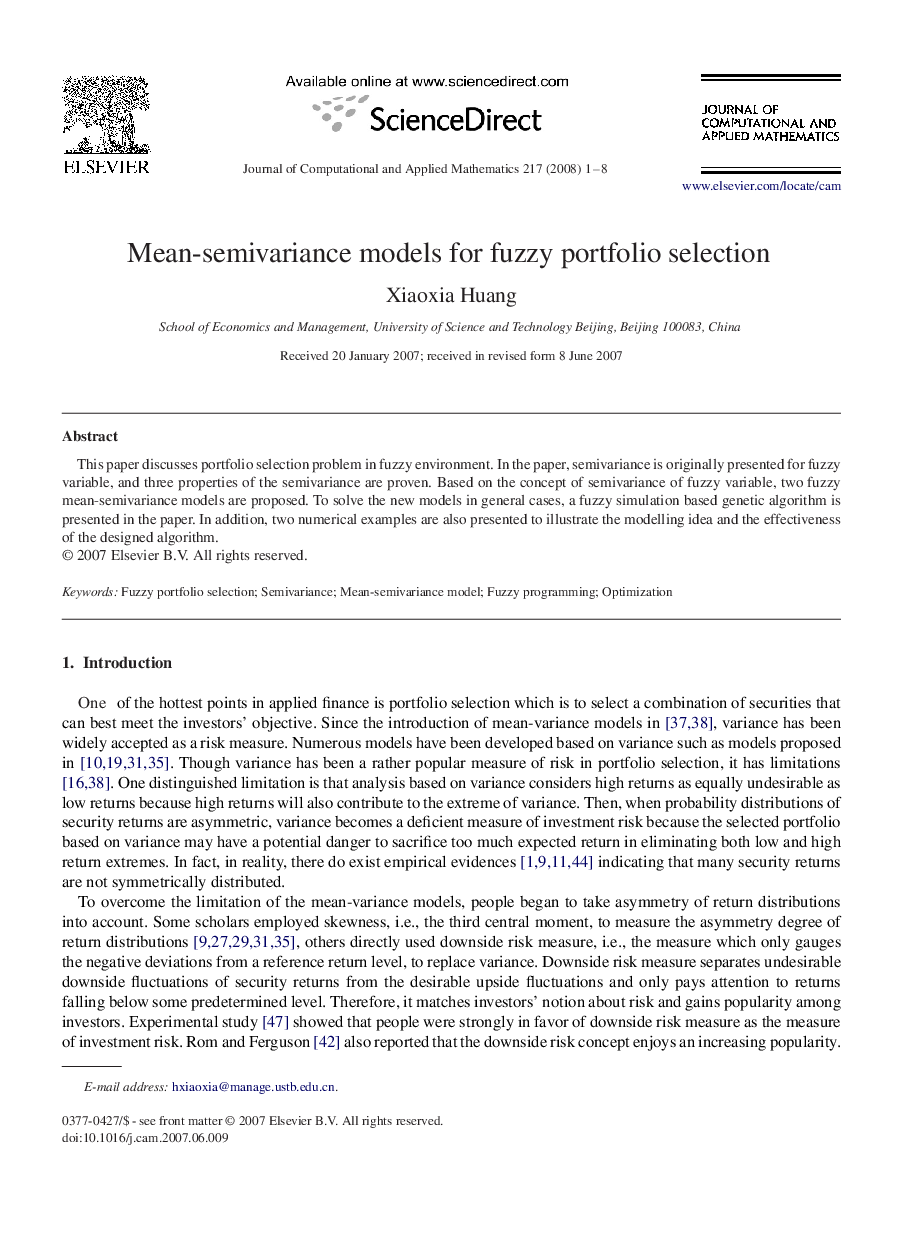 Mean-semivariance models for fuzzy portfolio selection