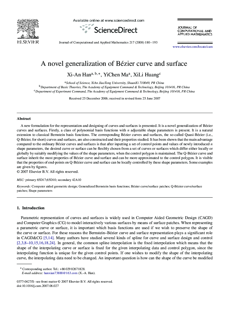 A novel generalization of Bézier curve and surface